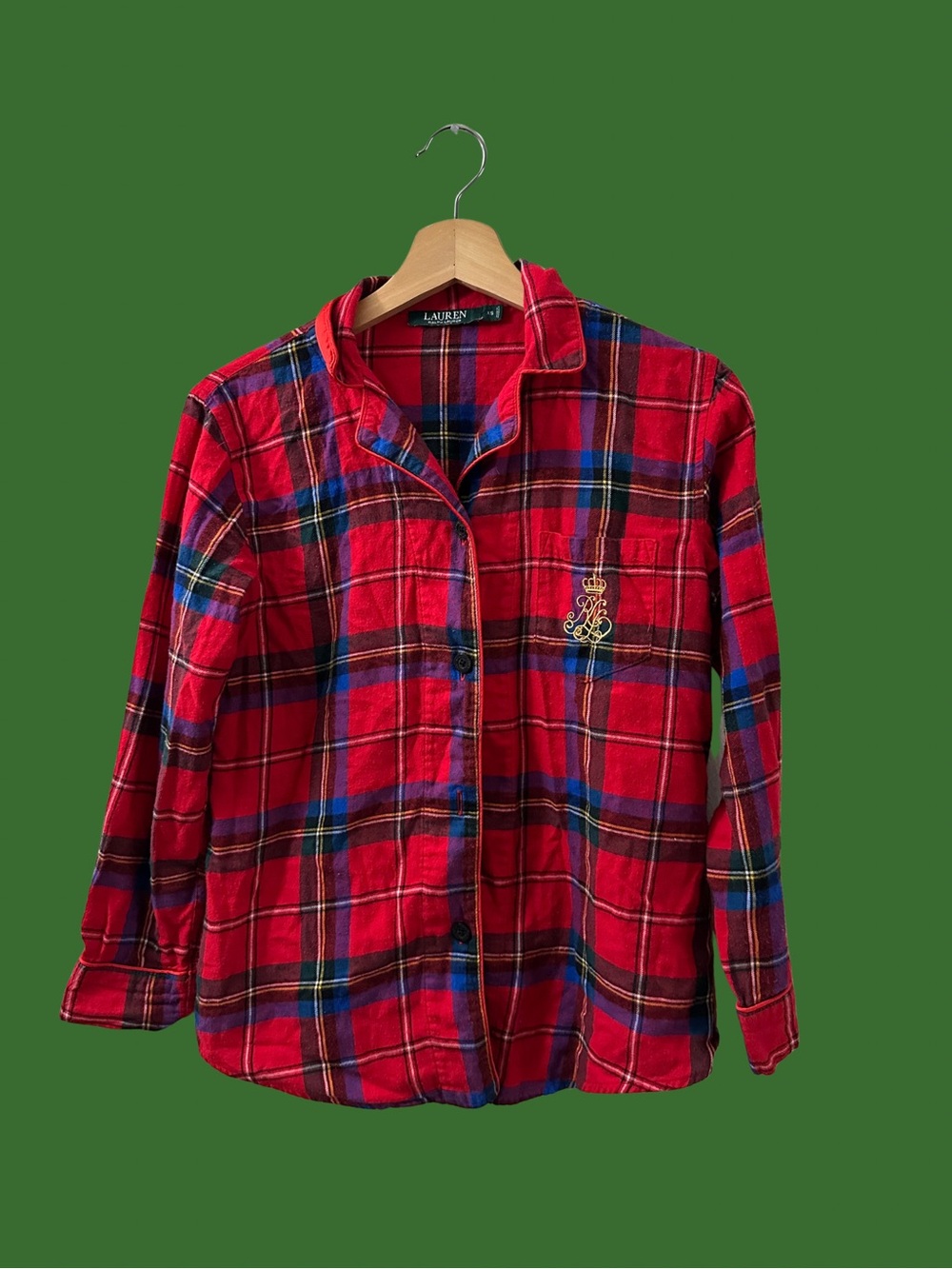 LAUREN RALPH LAUREN Plaid Button-Down Pajama Shirt $42 SIZE EXTRA SMALL Classic